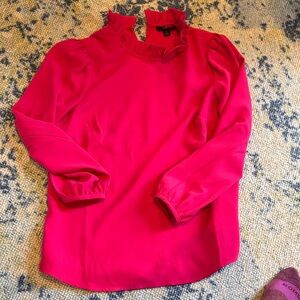 J. Crew Ruffle Mock-Neck Long-Sleeve Blouse in Hot Pink